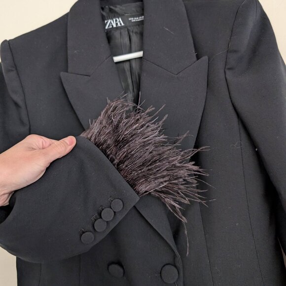 ZARA Women Black DOUBLE BREASTED FEATHER BLAZER M NWT - Picture 11 of 12